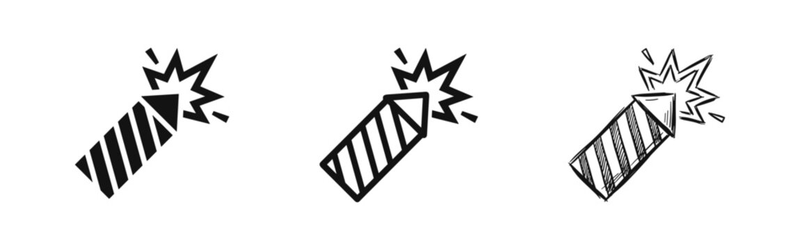 Firework Rocket Icon Set in Solid, Outline and Sketch Hand Drawn Styles