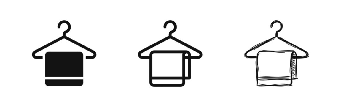 Clothes hanger with a towel icon set, perfect for laundry, hotel, or bathroom concepts.