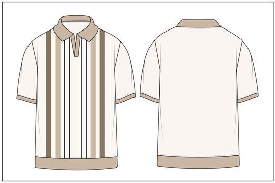 REVERE POLO, 
Blank polo shirt mockup front and back view vector template,
Short sleeve collared t-shirt technical fashion illustration,
Men's clothing flat sketch design template front and back.