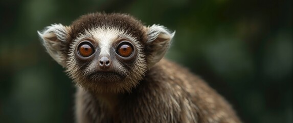Fototapeta premium Close-up of a monkey with large eyes in a blurred background