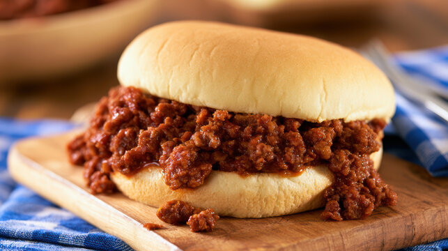 sloppy joe sandwich with rich seasonings and toppings