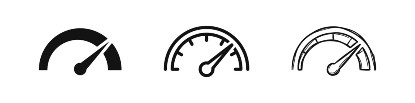 Speedometer icon set, tachometer performance measurement gauge