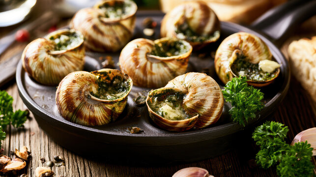 fresh escargot baked snails gourmet food photography