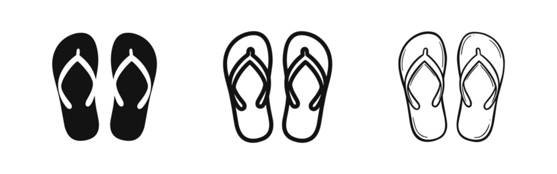 Set of flip flops sandal icons in different styles
