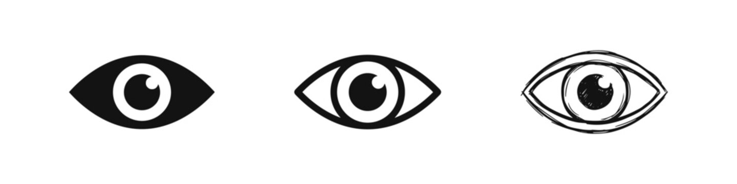 Human eye icon set in flat, outline, and sketch style