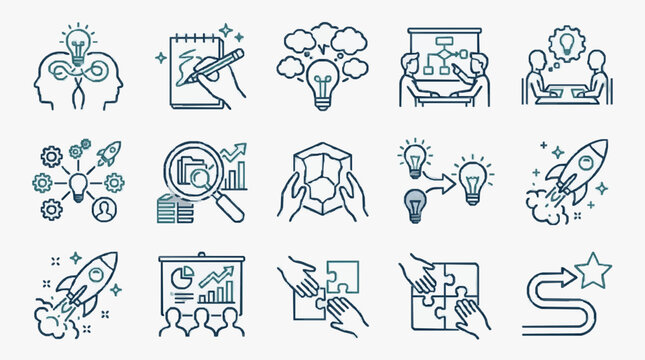 Creative Blue Line Set of 15 Unique Icons Representing Innovation Brainstorming Strategy and Business Growth