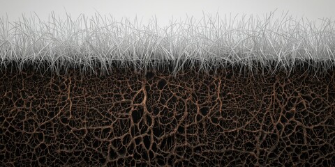 Obraz premium Cross-section of soil showing roots and grass above