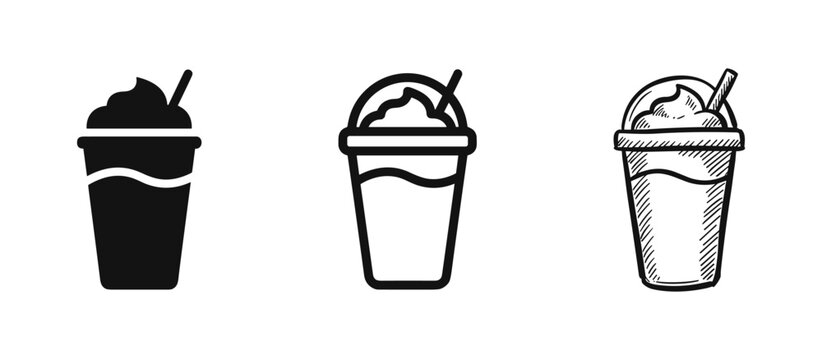Milkshake or iced coffee drink icon set, take away beverage