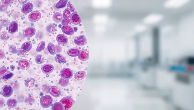 Hematology lab peripheral blood smear with focus on white blood cell analysis
