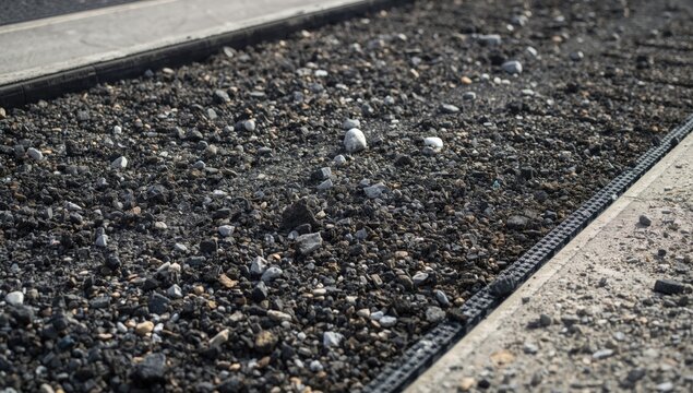 Gravel and small rocks beside a paved path