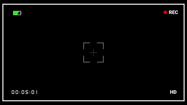 Digital Camera Viewfinder Screen Interface with REC Indicator, Battery Icon, and HD Label on Black Background for Video Production