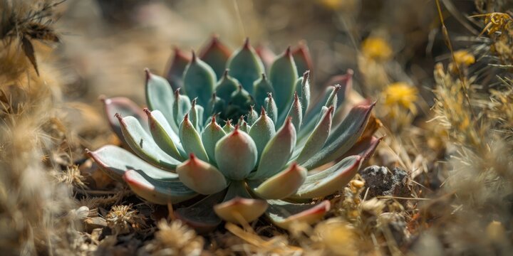 Vivid desert succulent close-up with indistinct surrounding flora