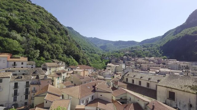 View of old houses in the historic district of Campagna,  a town in the province of Salerno, Italy.