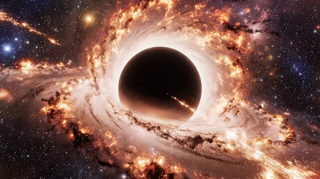 A black hole at the center of a galaxy consuming its surroundings
