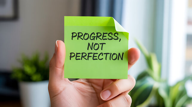 Progress not perfection motivational message promoting personal growth and improvement