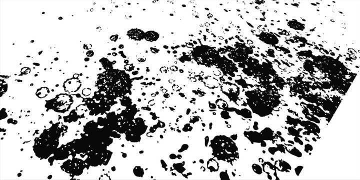 Abstract black and white grunge texture background with a perspective 3D isometric plane effect, featuring distressed ink splatters, rough stone terrain, or lunar surface patterns.