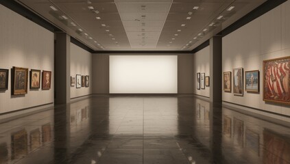 Fototapeta premium Vacant exhibition space with polished interiors and large copy space for text