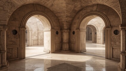 Fototapeta premium Marble corridor with arches in a historic building