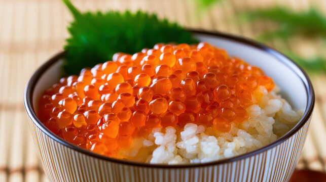 vibrant japanese ikura don with glistening orange roe