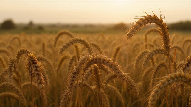 Wheat field sunrise nature golden grain farm agriculture rural crop harvest morning landscape warm light peaceful countryside meadow tranquility horizon sky outdoor season growth cereal plant ear