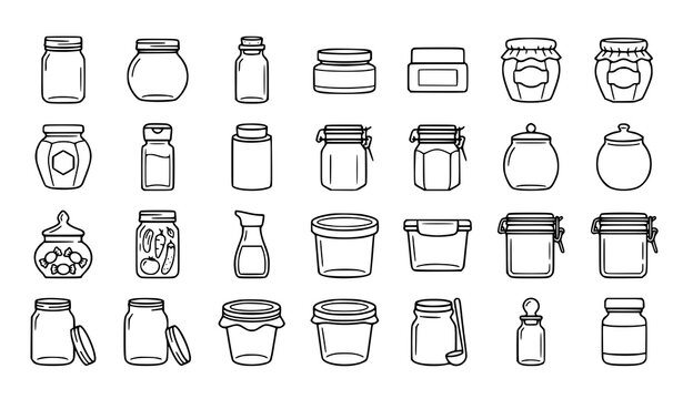 Modern Jar Container Icons Vector Collection for Food Storage Packaging and Kitchen Products