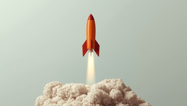 Rocket launching from a cloud of smoke