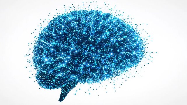Abstract digital human brain made of glowing blue particles and light dots