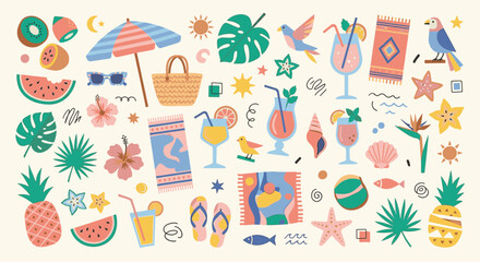 Summer Clipart Element Collection with Tropical Fruits and Beach © JanSae Design