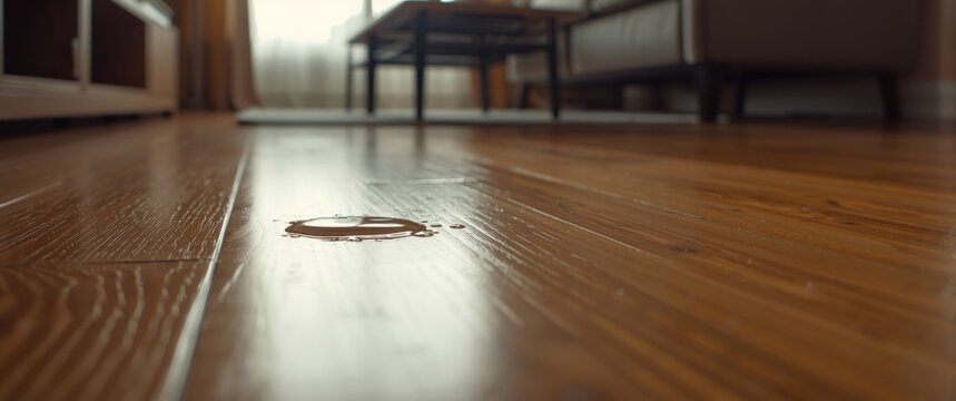 Moisture spreading over wood floor due to air conditioning drip inside house