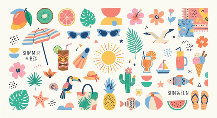 Summer Clipart Element Collection with Tropical Fruits and Beach © JanSae Design