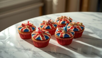 Obraz premium Union Jack cupcake designs suitable for Jubilee festivities and coronation events