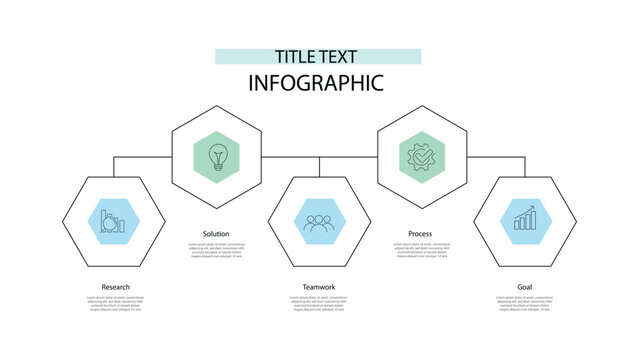 Design template business infographic vector element with 5 step or process. Vector illustration with 5 column hexagon and lines connected for text presentation and information 