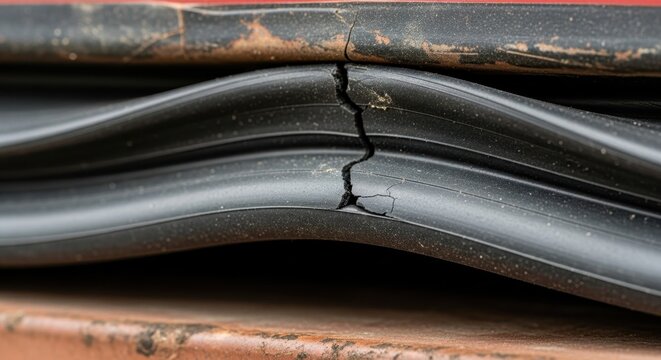 Close-up Macro Detail of a Cracked and Worn Rubber Seal Showing Significant Damage