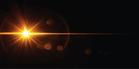 Bright lens flare glowing in the dark with abstract radiance illumination spotlight astronomy brilliant intensity reflection starburst background © Muhammad
