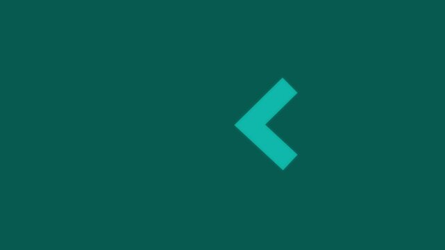 Minimalist animated triple arrow pointing left, cyan motion on dark teal background, animation,4k video.