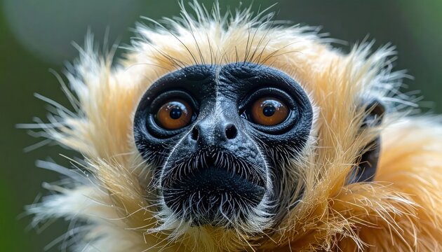 Close up portrait of a golden-headed lion tamarin monkey with striking eyes.