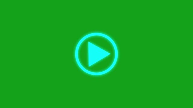 Neon play button animation on green screen, glowing digital media interface symbol for neon green screen,4k video.