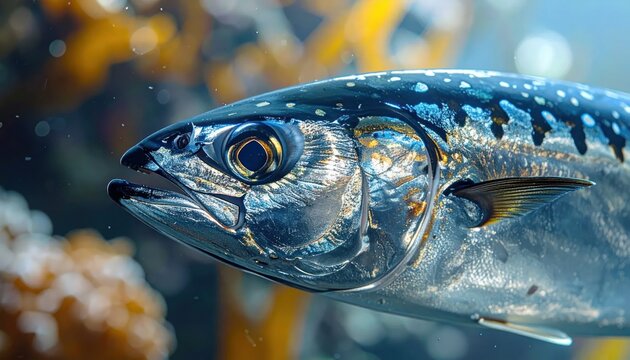 Close-up of a Mackerel Fish Swimming in the Ocean.