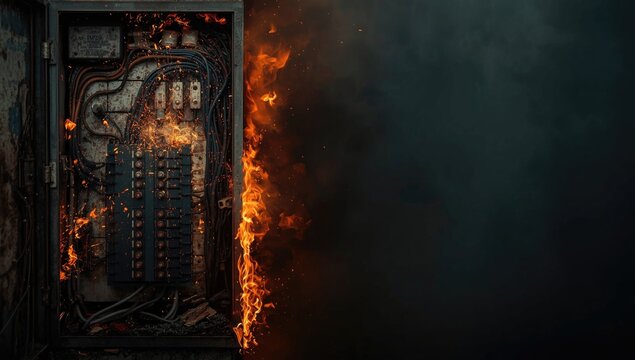 Unsafe aged fuse panel ignites electrical fire hazard situation