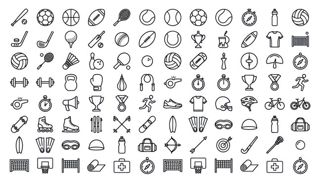 Comprehensive sports and outdoor recreation line icon mega set.