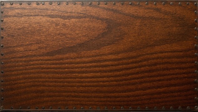 Dark wooden panel with decorative metal studs