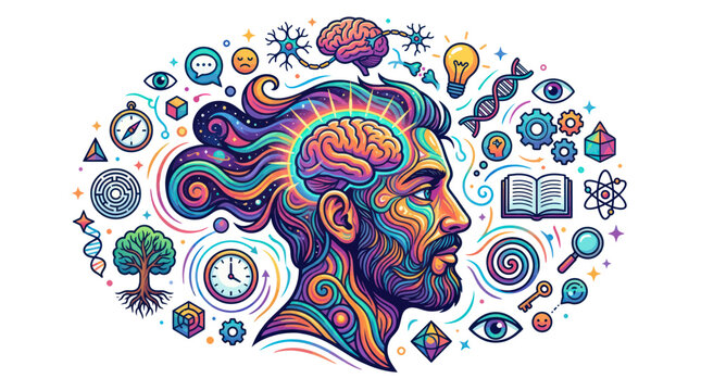 Human mind and consciousness concept with vibrant colorful profile