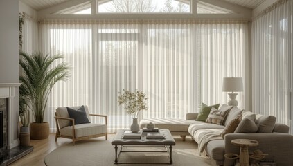 Fototapeta premium Cozy living room with large windows and natural light