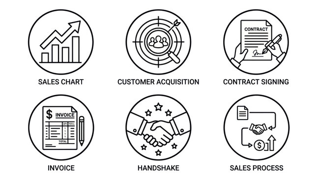Corporate business process and sales circular icons.