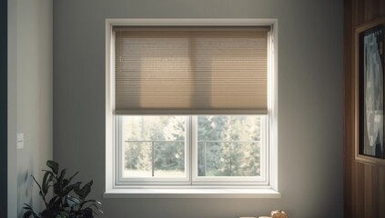 Fototapeta premium Interior design with new window and practical roller blind in a modern home
