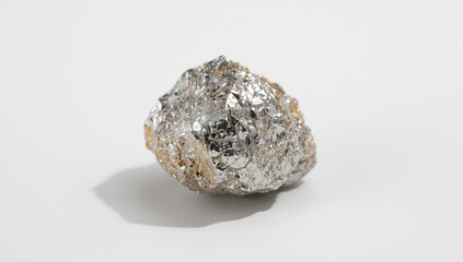 Obraz premium High resolution image of reflective metallic ore sample with white background