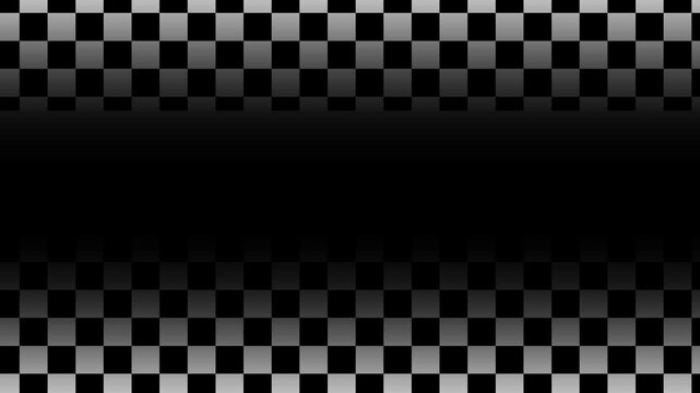A checkered pattern seamlessly scrolling horizontally on the top and bottom borders with a dark central copy space.