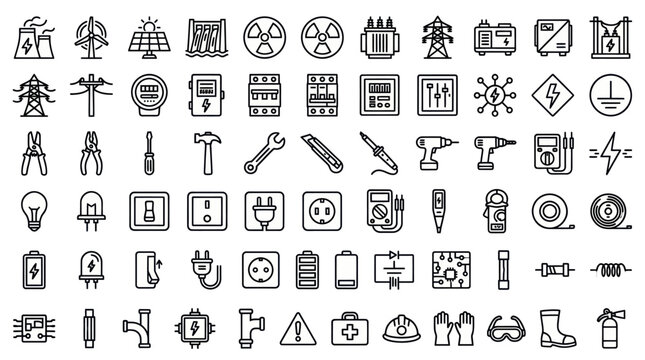 Electrical power grid and industrial utility line icons.