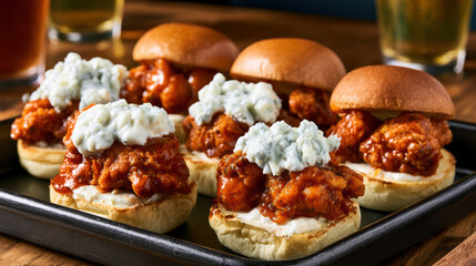 Fototapeta premium delicious buffalo chicken sliders food photography