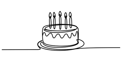 Continuous line drawing of a birthday cake with candles © Sojib